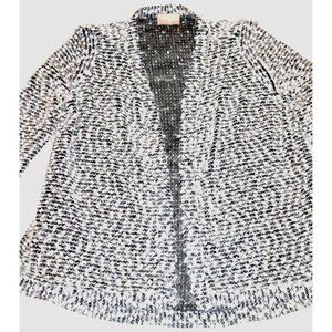 Muse Boucle Knit Cardigan Jacket Black White Textured Open Front Old Money Chic